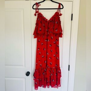 Gently worn Misa Los Angeles red floral ruffled dress